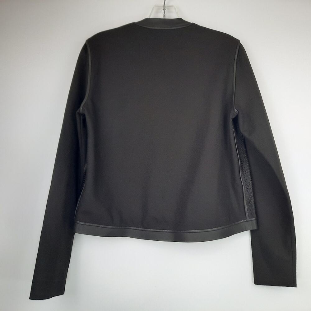 Elie Tahari Courtney black jacket dyed perforated calf leather wool blend size s - Picture 6 of 13